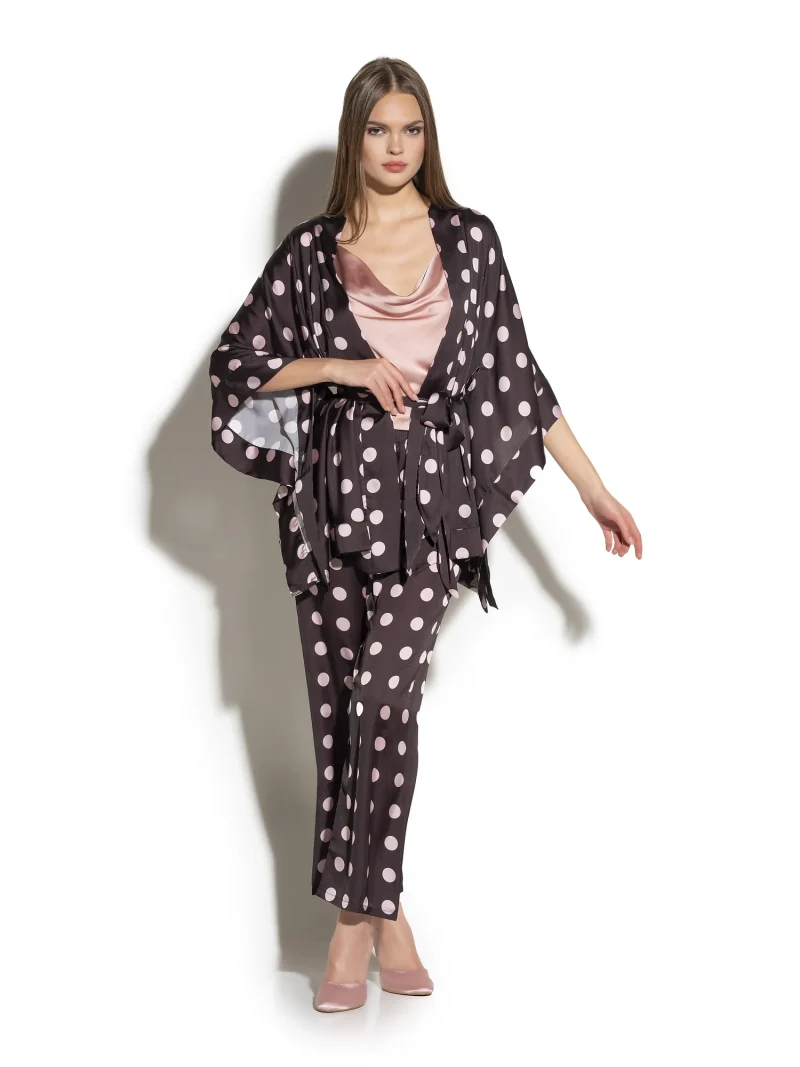 Polka Dot Luxury Satin Silk Three Piece Pyjama Set - Image 2