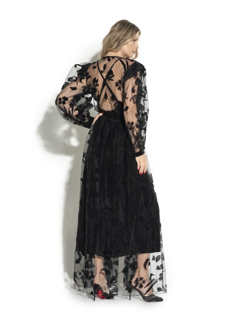 Maxi Dress Velvet Flocked Transparent Tulle - Image 3