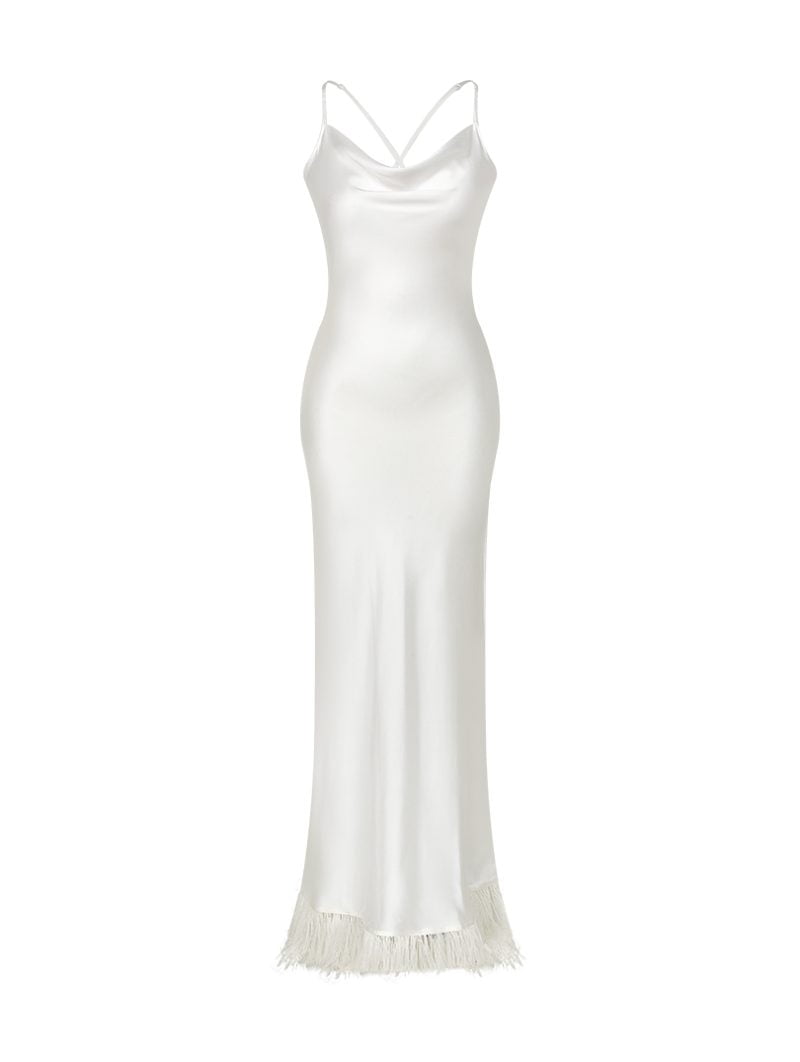 Luxurious Long  Satin Nightdress with Feather