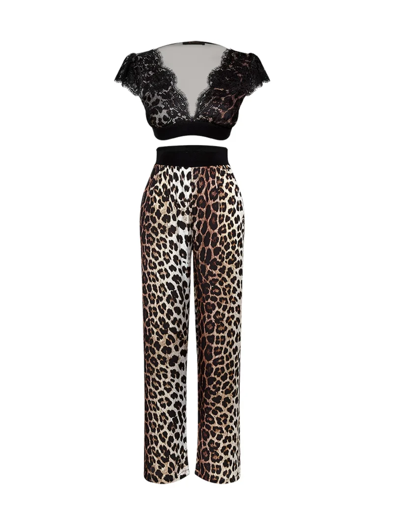 Lace and Leopard Print Pyjama Set