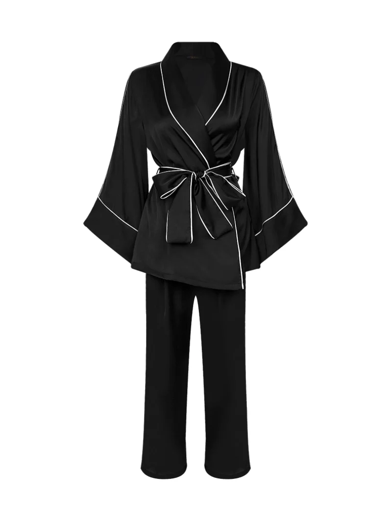Satin Pyjama Set Shawl Collar Elegance