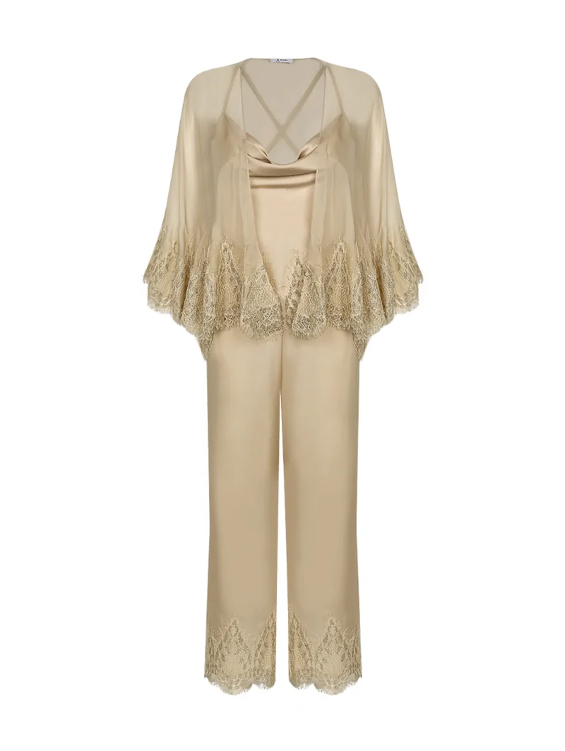Kimono Cut Skirt Set Lace Wrapped Skirt and Detailed Pyjamas