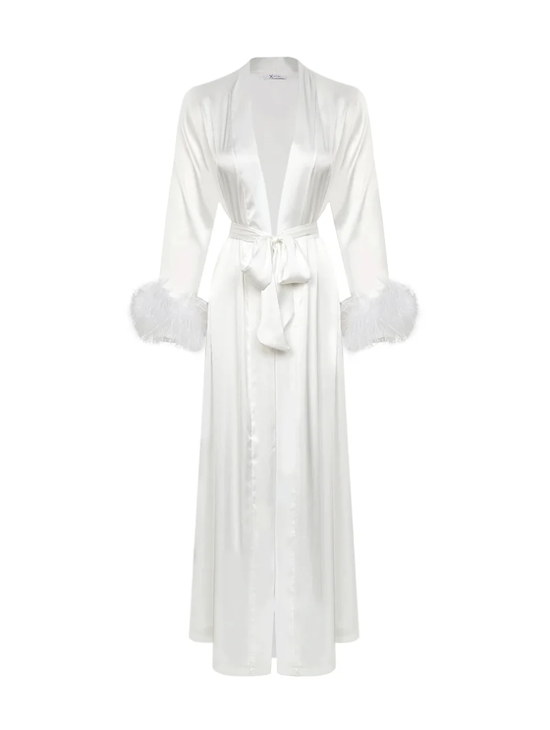 Maxi Satin Robe with Feather