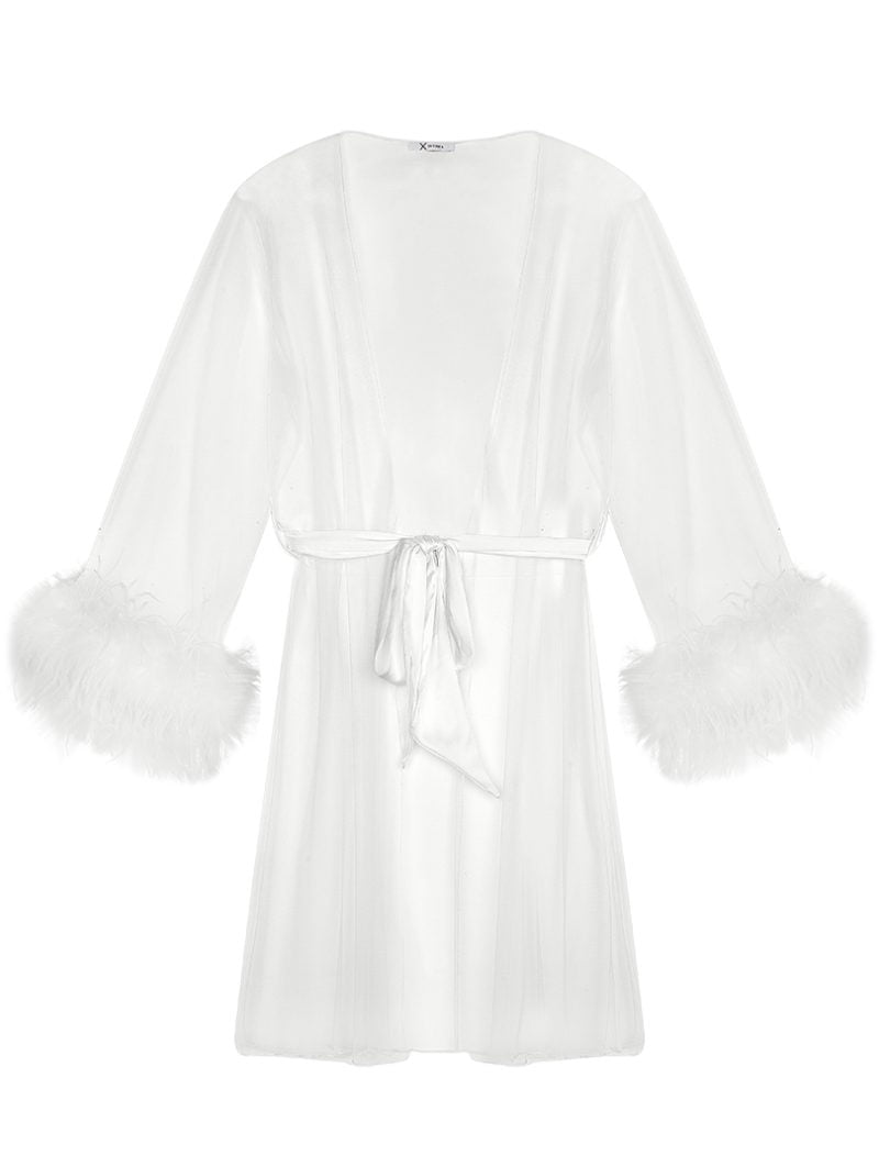 ⁦Feather Trimmed Tulle Robe⁩ - الصورة ⁦4⁩