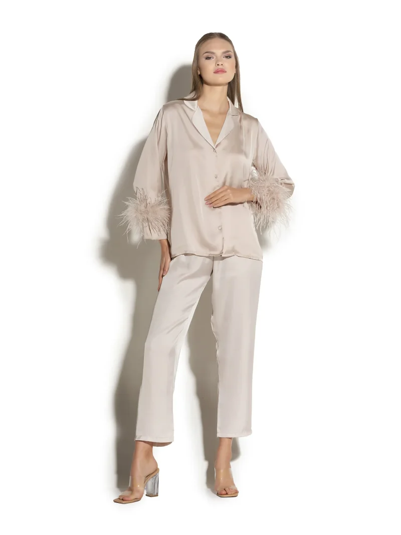 Feather -Trimmed  Satin Pyjama Set - Image 2