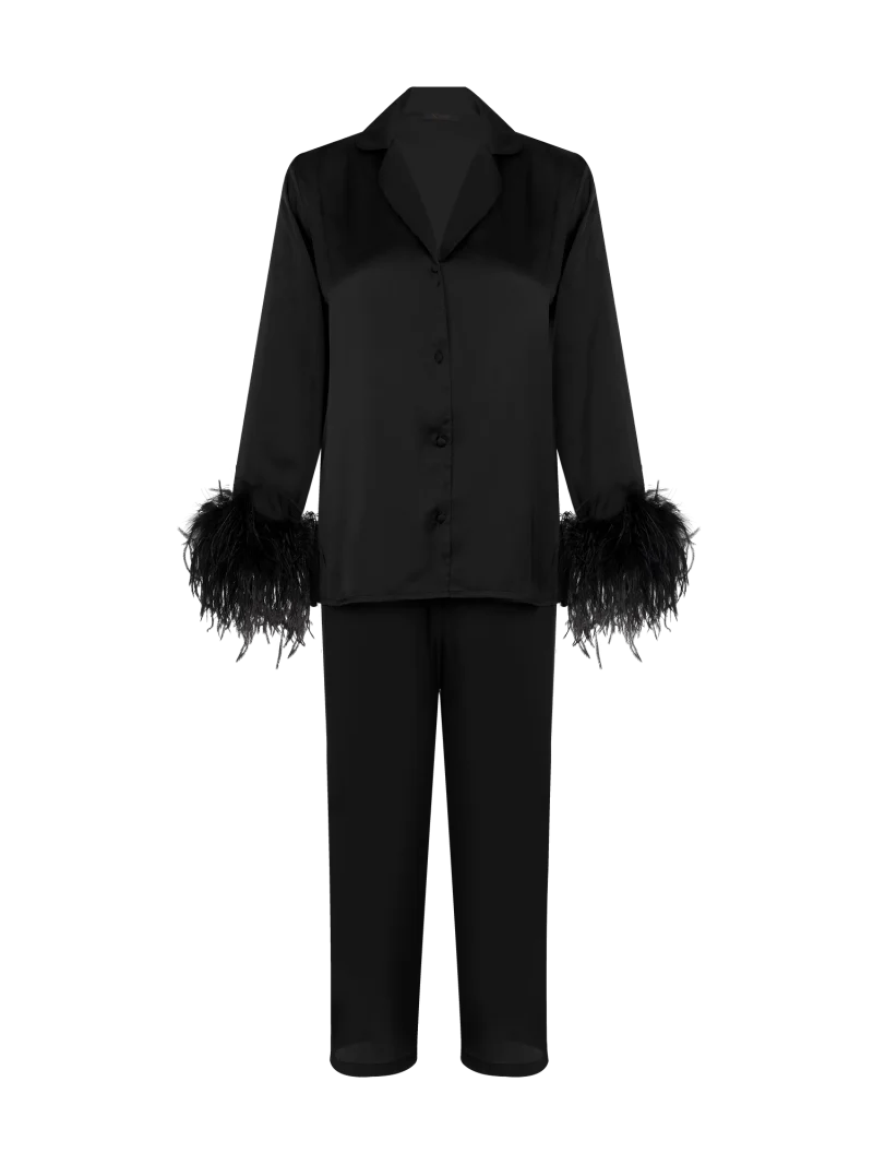 Feather -Trimmed  Satin Pyjama Set - Image 3
