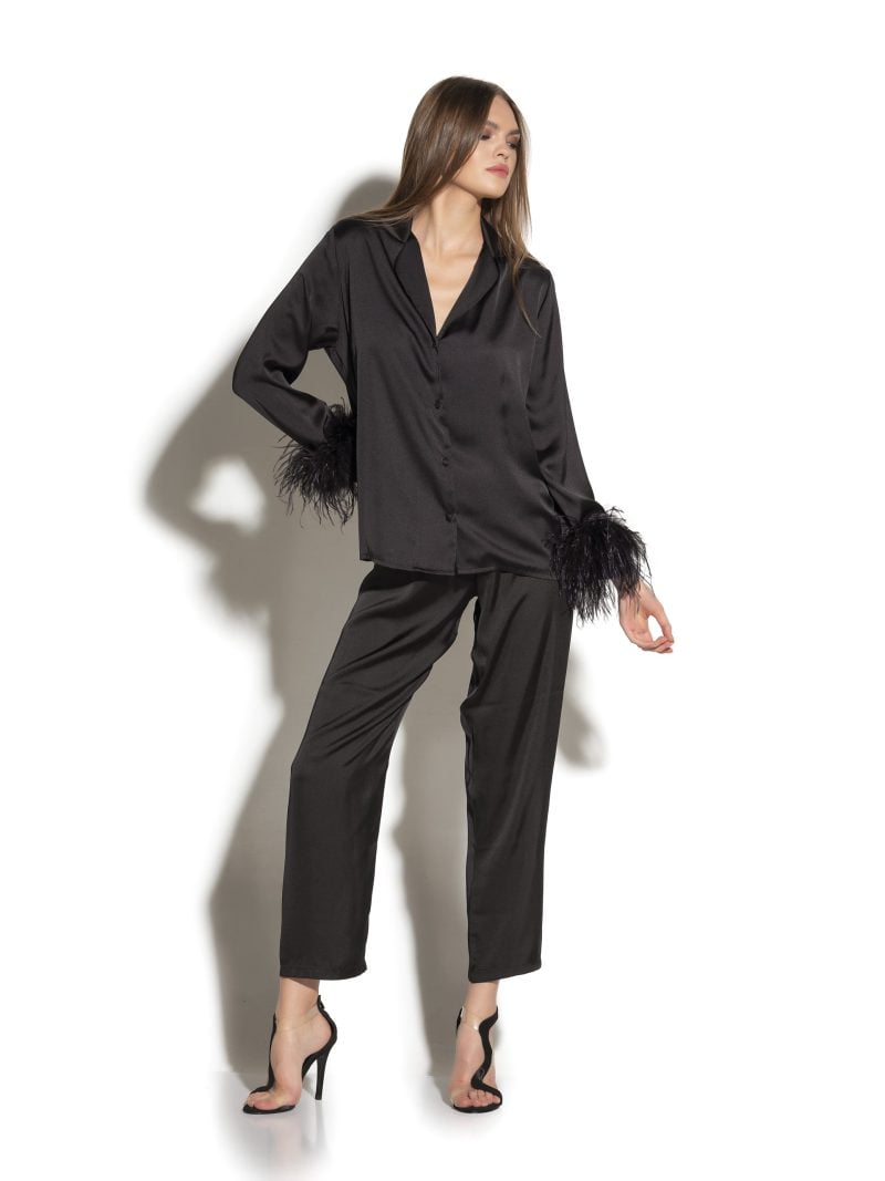 Feather -Trimmed  Satin Pyjama Set - Image 4