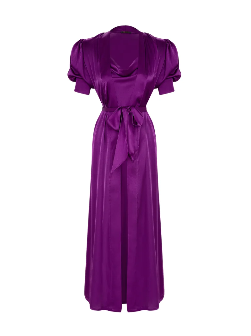 Luxe Reverie Double-Sided Long Satin and Velvet Robe - Image 4