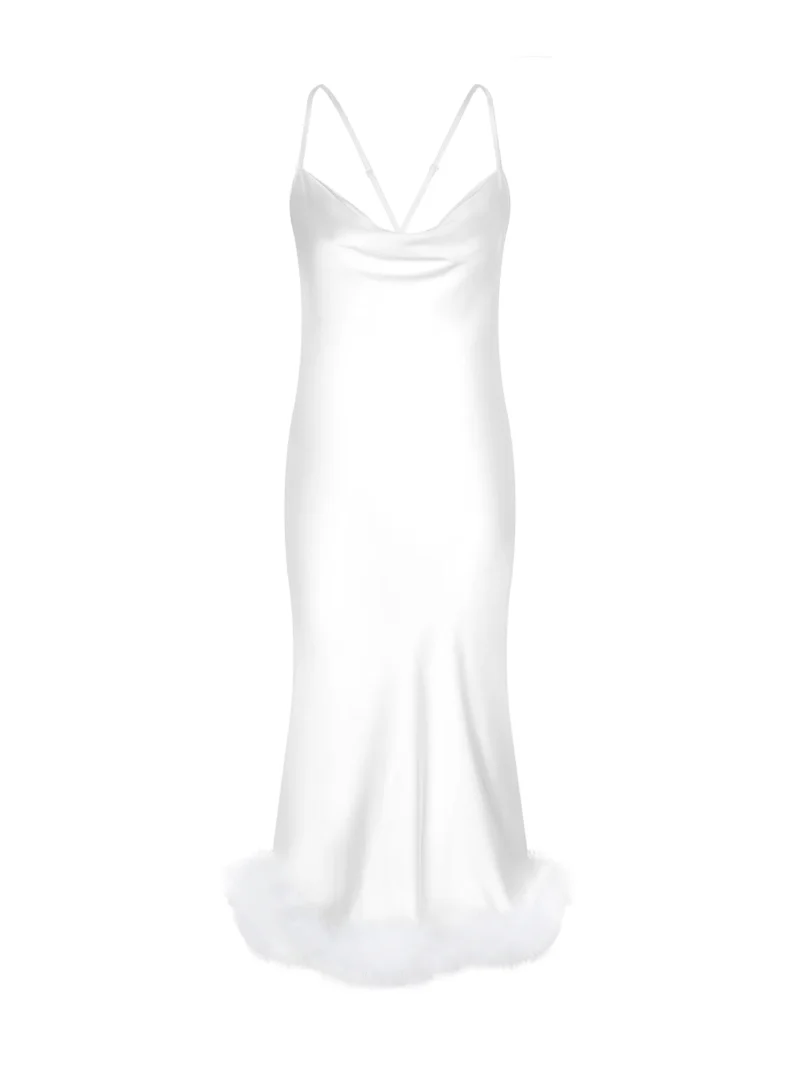 Long Satin Dress with Marabou Feathers - Image 2
