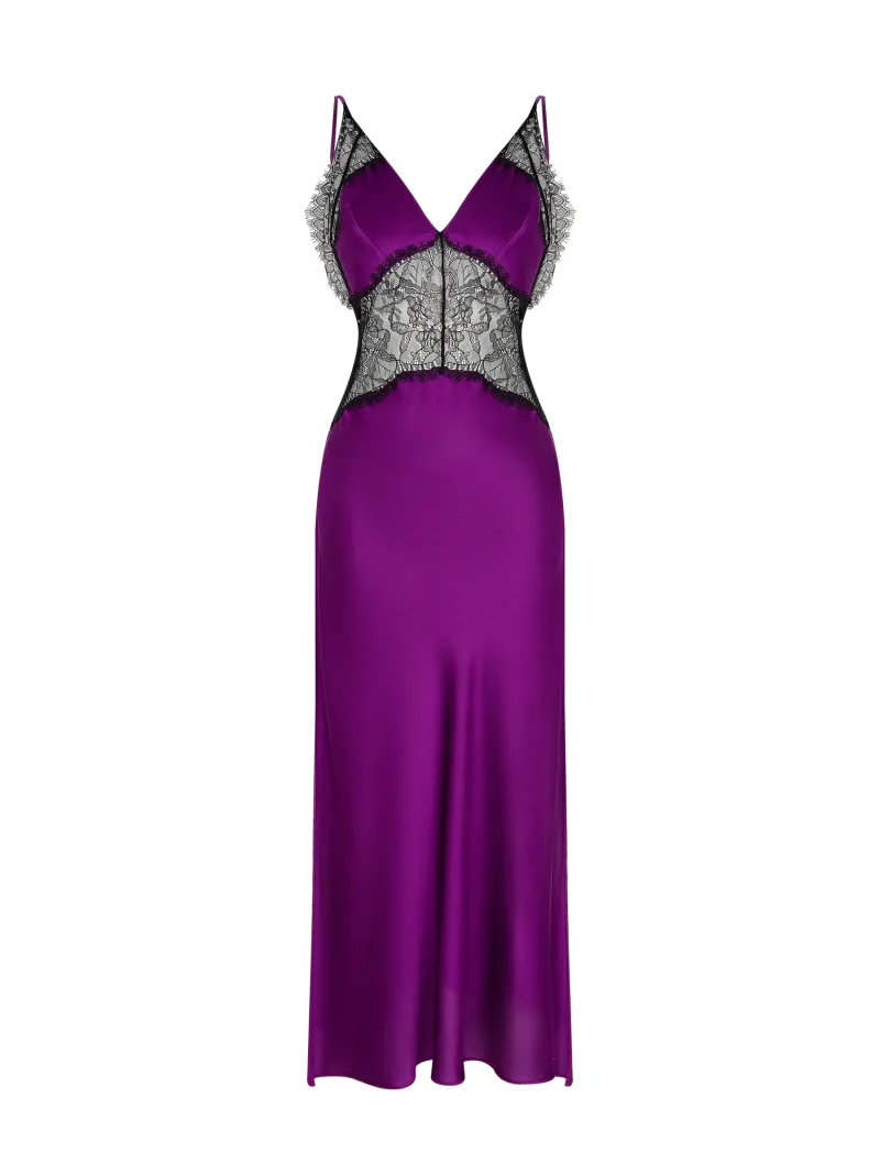 Long Satin Dress With Lace