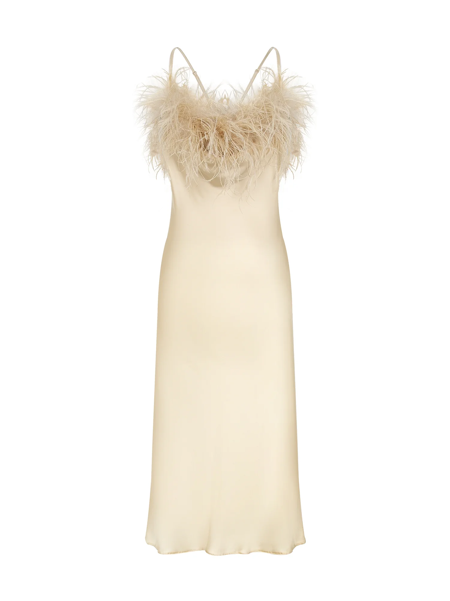 Long Silk Satin Nightdress with Ostrich Feathers Hem - Image 2