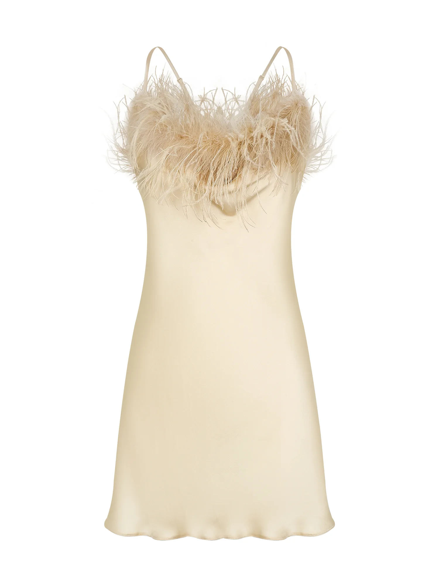 Short Satin Silk Dress with Feather