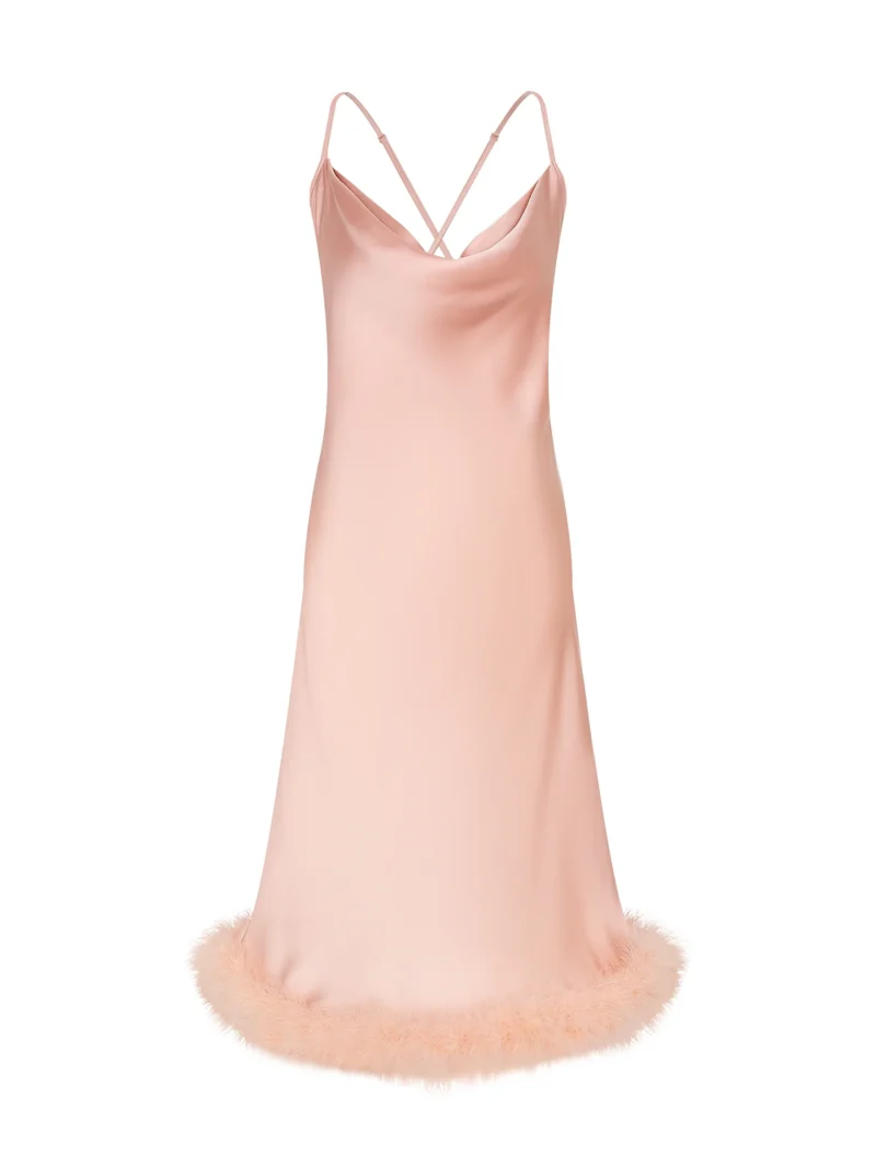 Long Pure Silk Nightdress with Marabou Feathers Hem