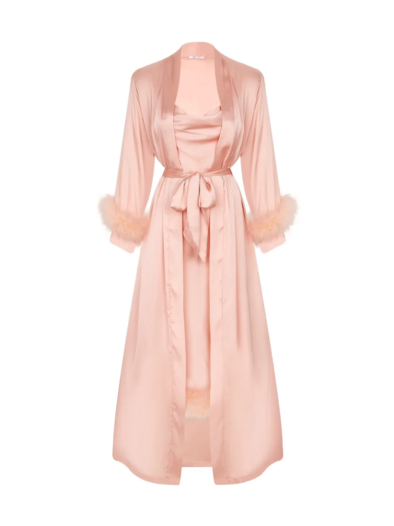 Long Chiffon Robe with Marabou Feathers - Image 2