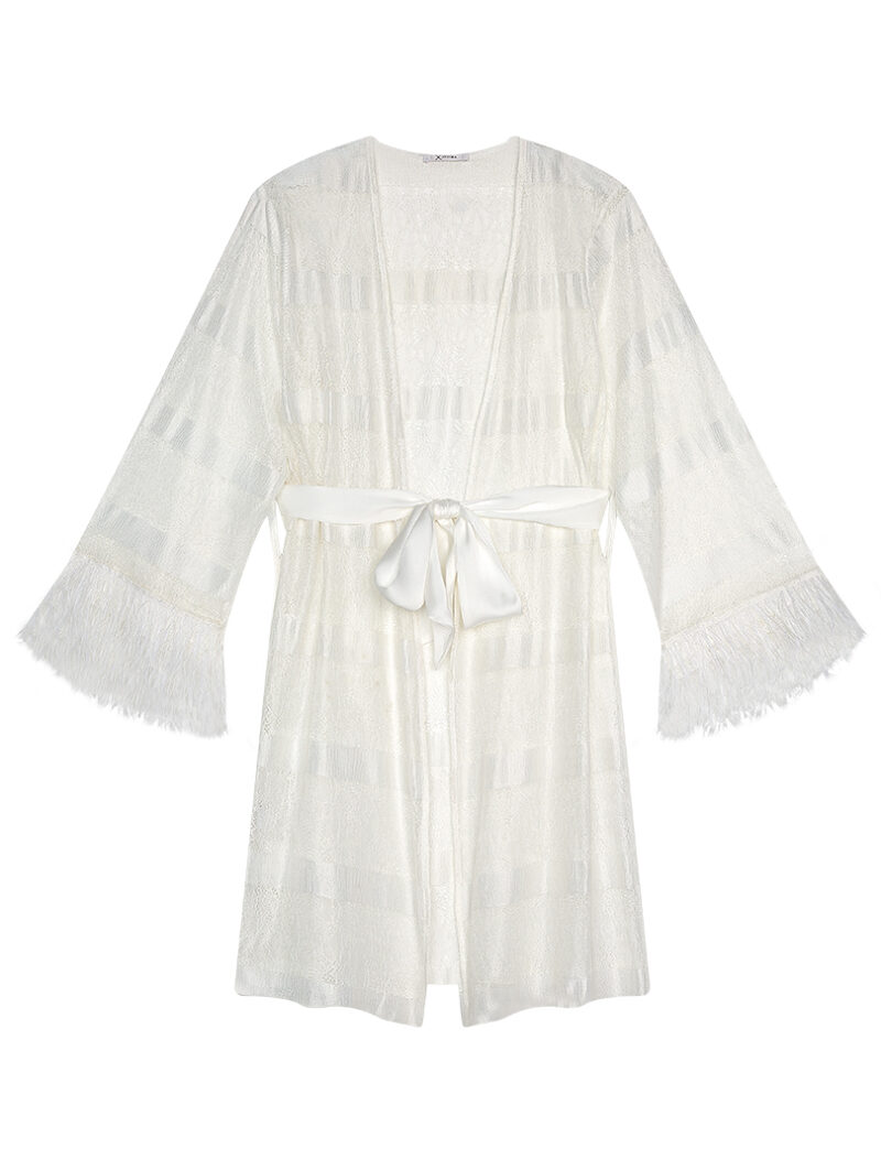 Short Lace Robe with Feather